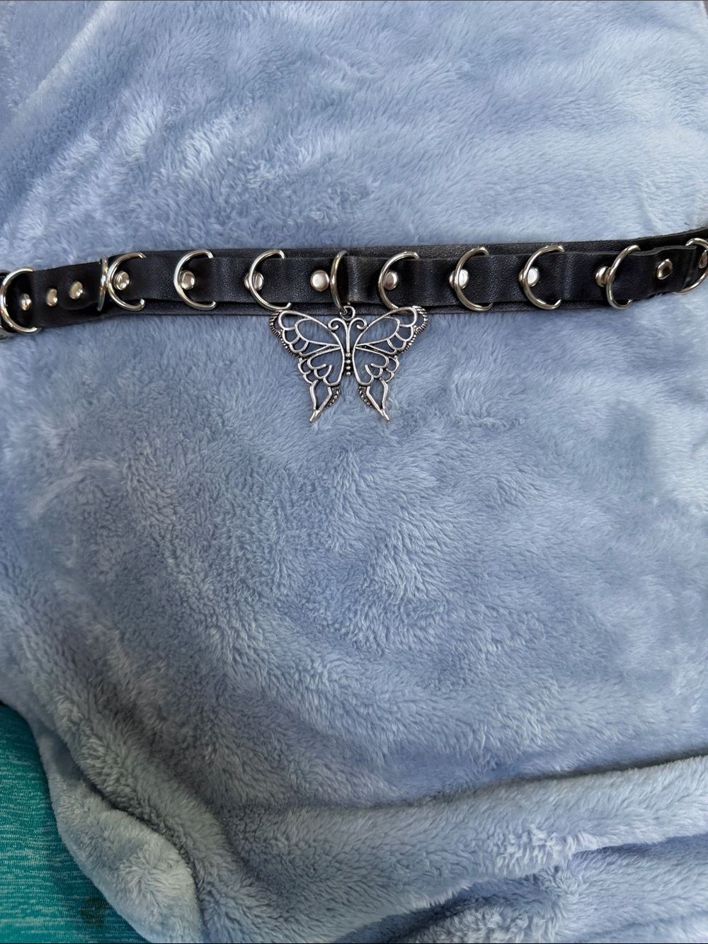 Black Butterfly Charm Ring Belt Choker - Unbranded